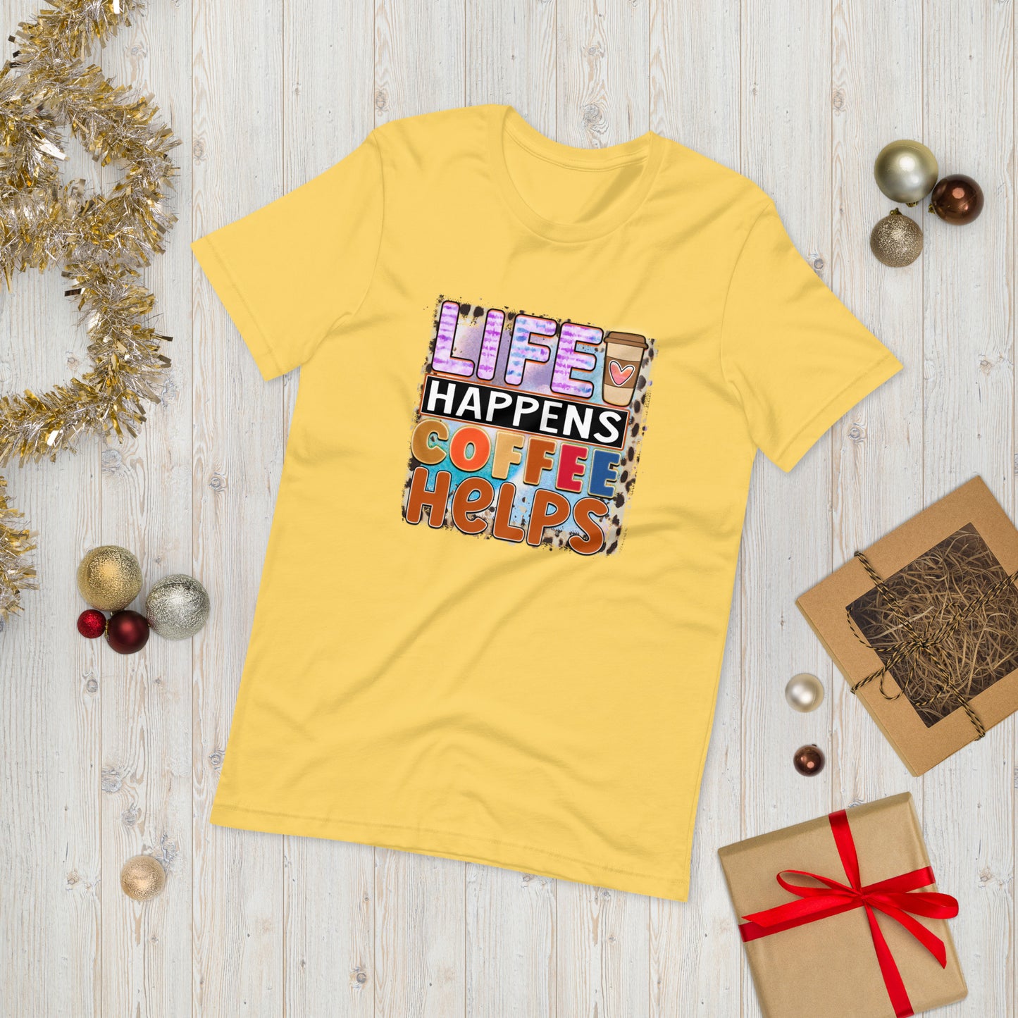 Life happens , coffee helps  ( Unisex T-shirt - Napolitano-center )